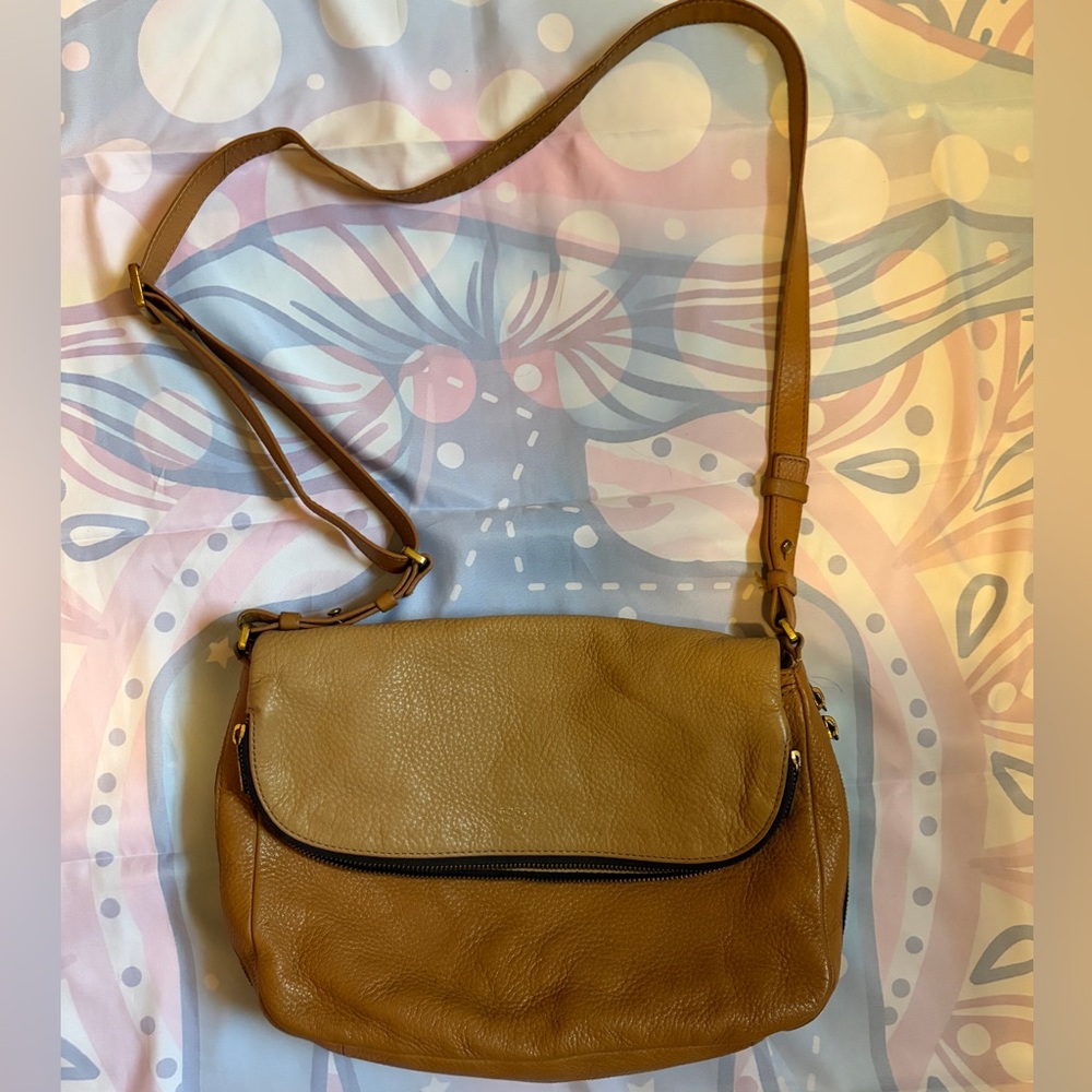 Well Loved Tan Leather fossil Crossbody Bag